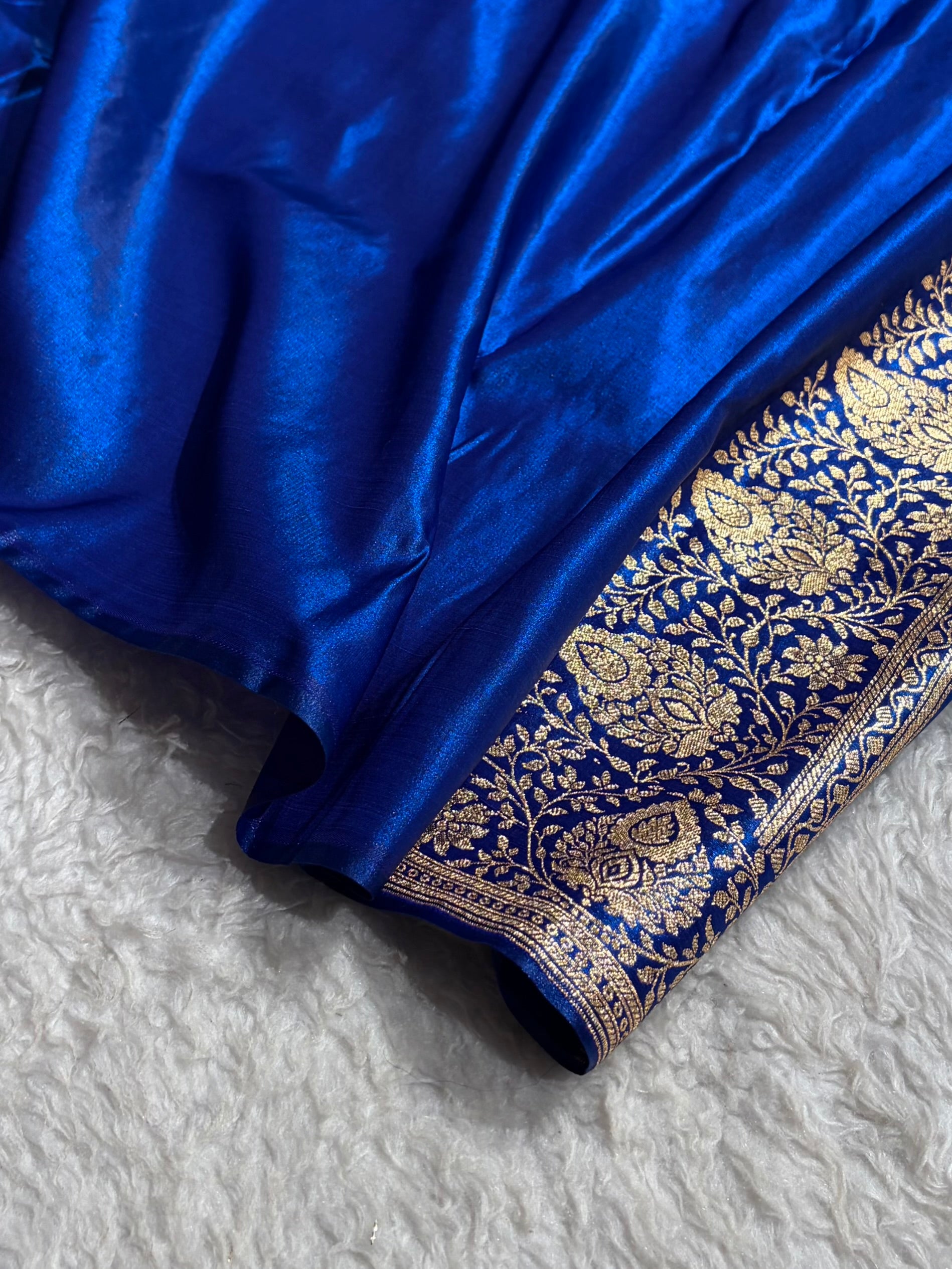 Satin Silk Saree Floral Boota in Royal Blue Shades SS28