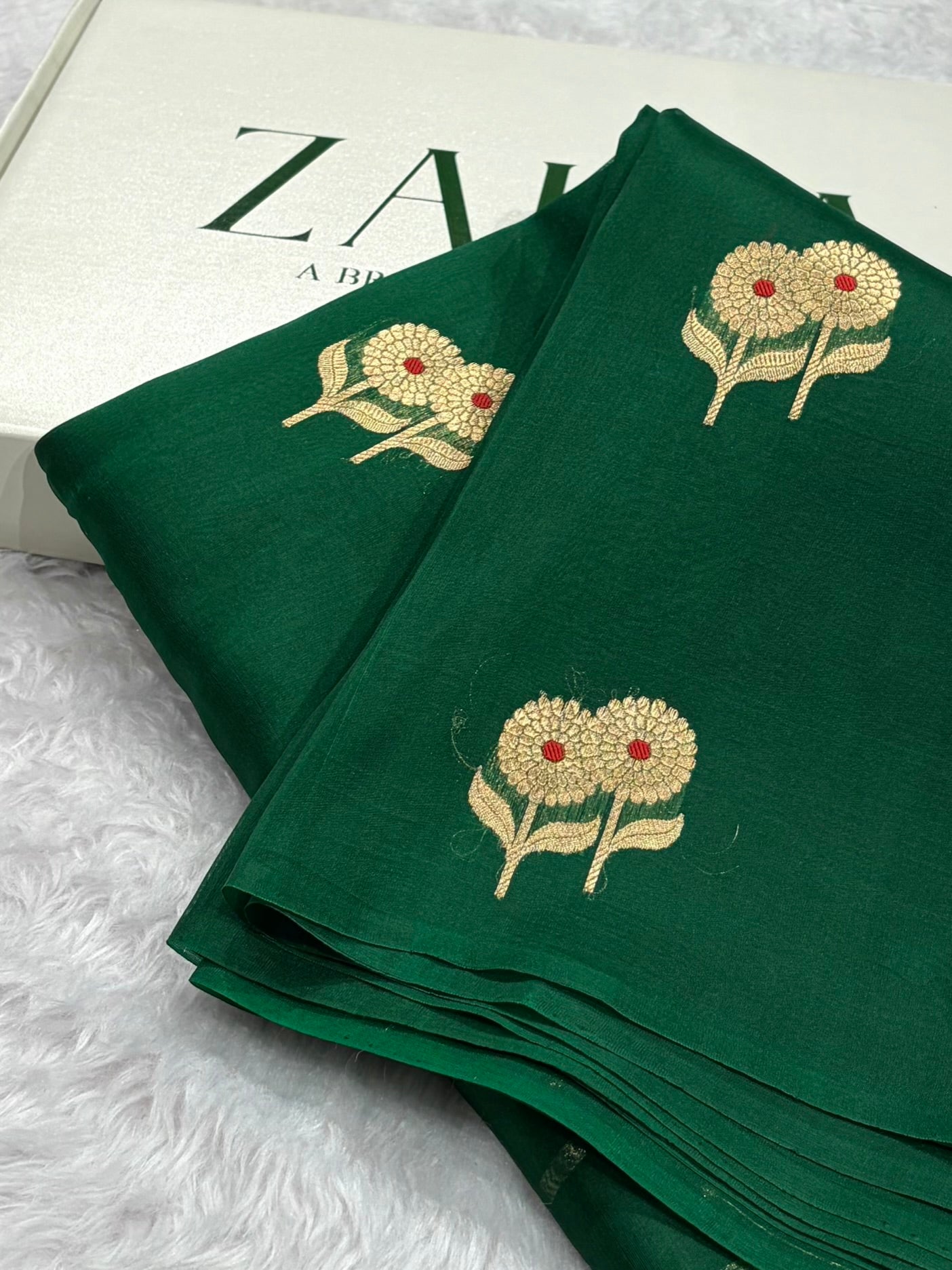 Pure Banarasi Organza Bottle Green Shades With Minakari Floral Banarasi Silk Saree PO-26