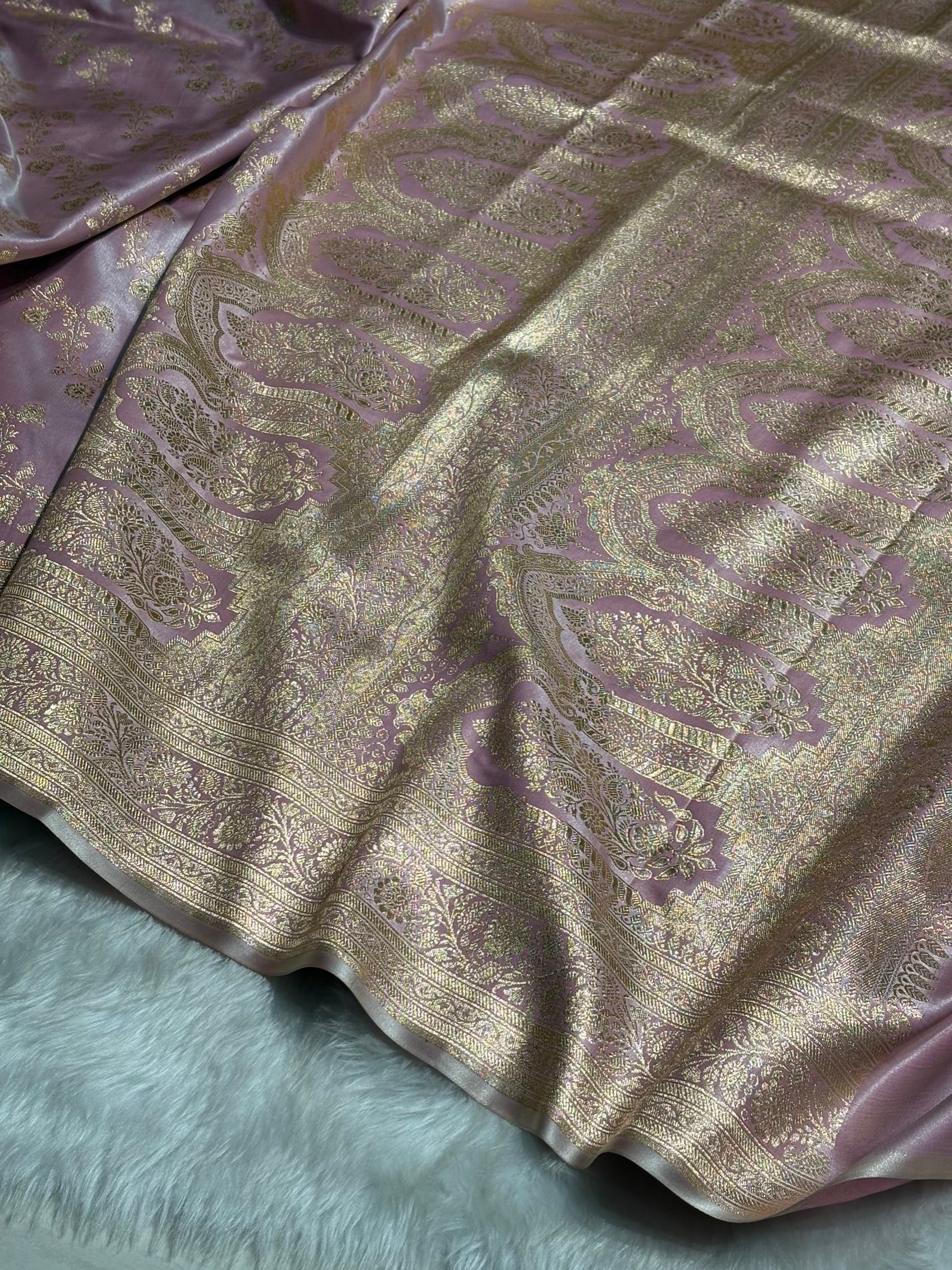 Blush Pink Shades Banarasi  Cross Jaal Satin Silk Saree SS11