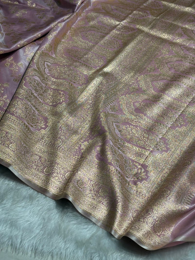 Blush Pink Shades Banarasi  Cross Jaal Satin Silk Saree SS11