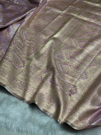 Blush Pink Shades Banarasi  Cross Jaal Satin Silk Saree SS11