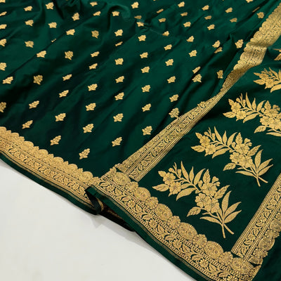 Light Wight Satin Silk Boota in Bottle Green with brocade Blouse SS07