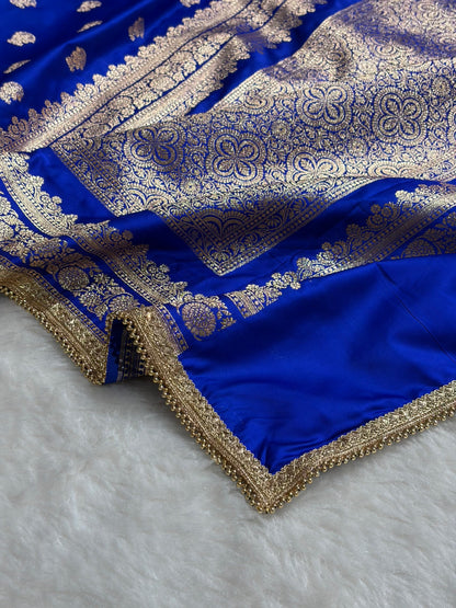 Royal Blue Booti Pattern With Gotta Patti Work Satin Katan Silk Saree SKGP49