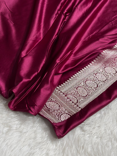 Wine Minakari Banarasi Cross Mashru Silk Saree MS01
