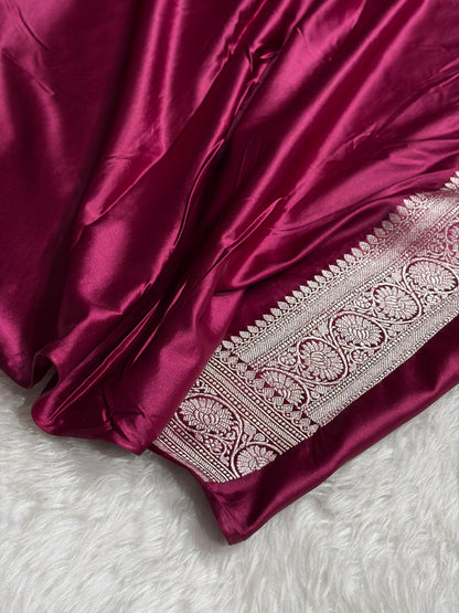 Wine Minakari Banarasi Cross Mashru Silk Saree MS01
