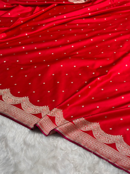 Red Shades Scallop Motif Booti Mashru Silk Saree MSM-56