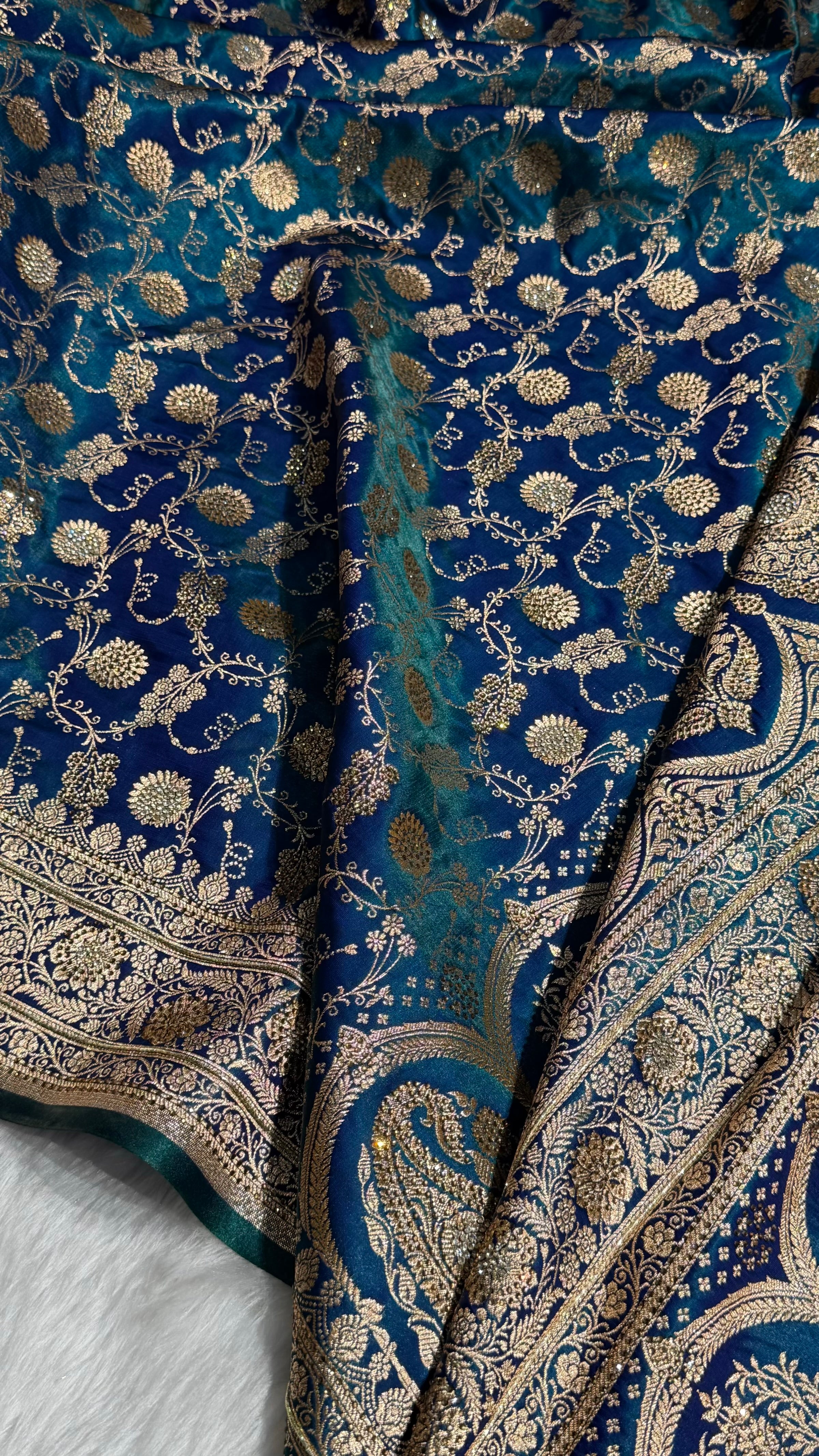 Peacock Satin Silk Jaal with Swavroski Work BSS17