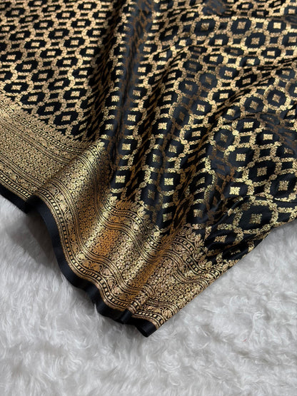 Bottle Green With Black Horizontal Strips Floral Border & Brocade Blouse Mashru Silk Saree MSM-84