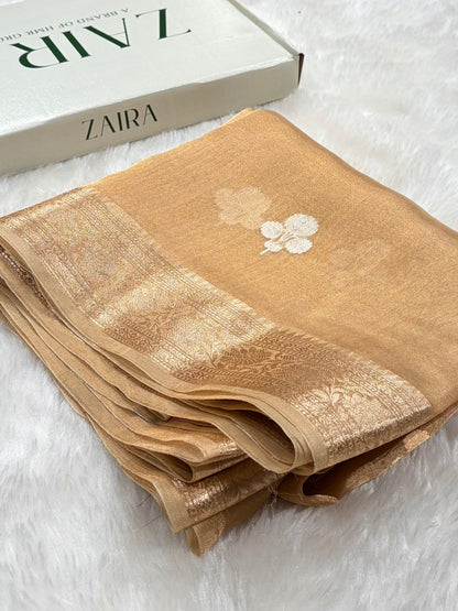 Tusser Bananasi Floral Shades Pure Tissue Silk Saree PT-49