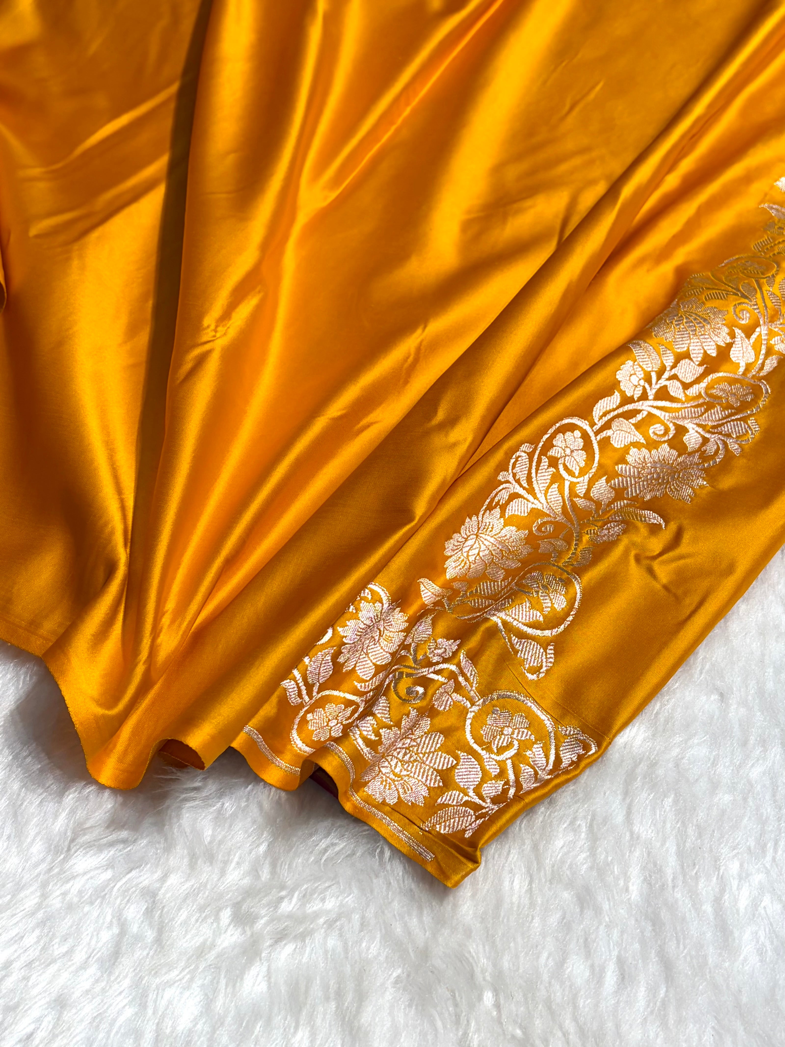 Mustard Boota With Floral Border Mashru Silk Saree MSM-90