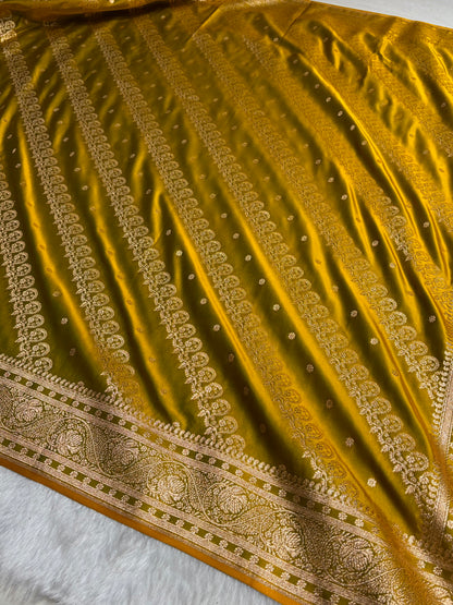 Liril Mahendi Shades Cross Floral Pattern Satin Katan Silk Saree SK79