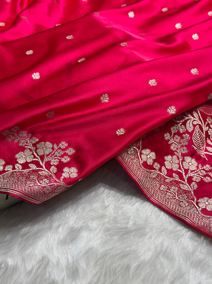 Ruby Pink Shades Floral Border Booti Mashru Silk Saree MS75