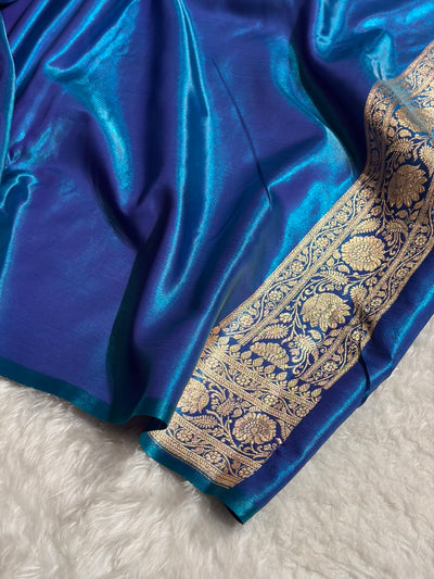 Banarasi Satin Silk Banarasi Jaal In Cross Firozi Shades SS18