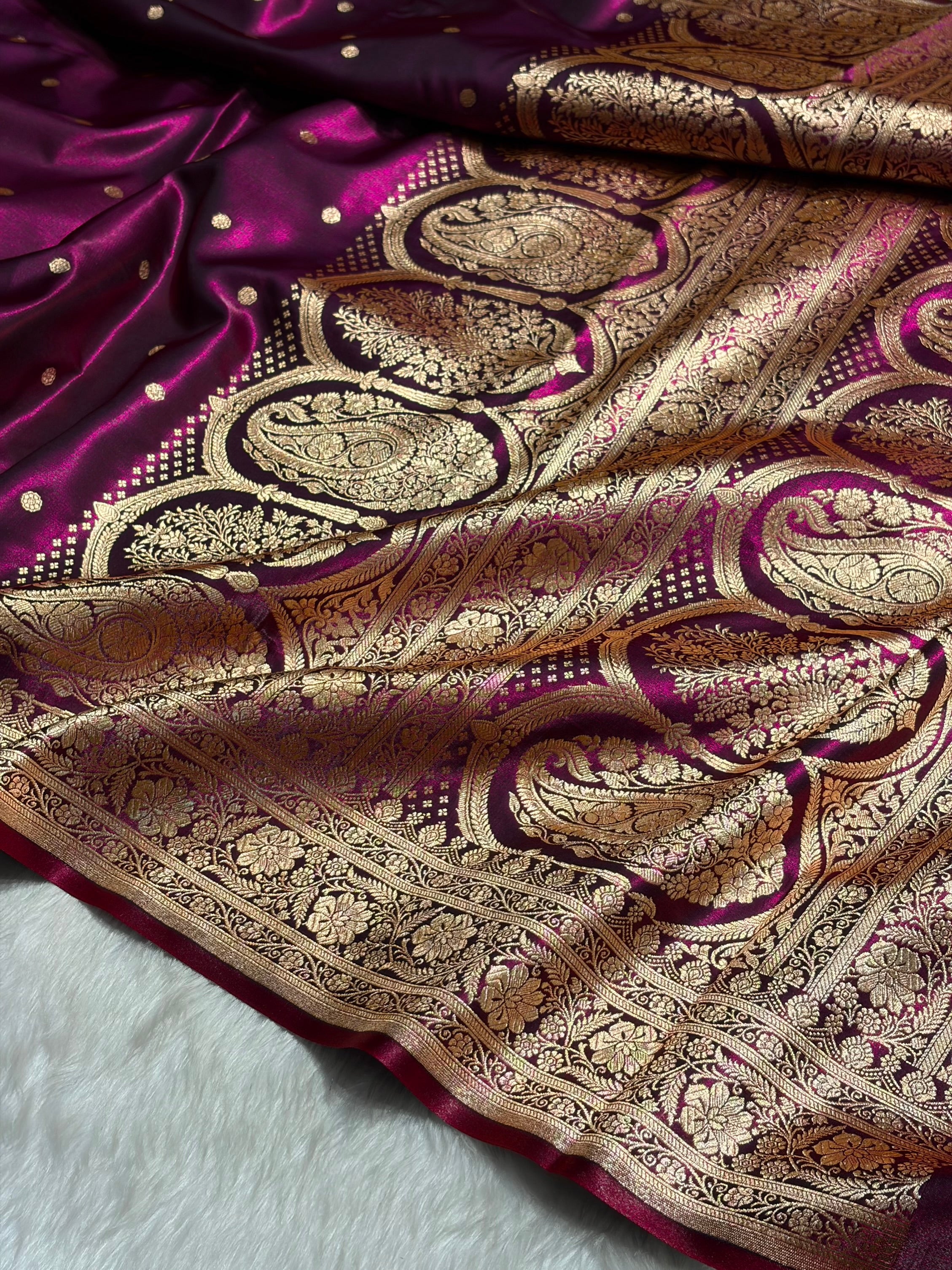 Satin Silk Saree Banarasi Booti in Wine Shades SS29