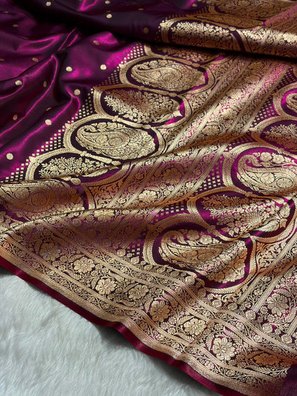 Satin Silk Saree Banarasi Booti in Wine Shades SS29