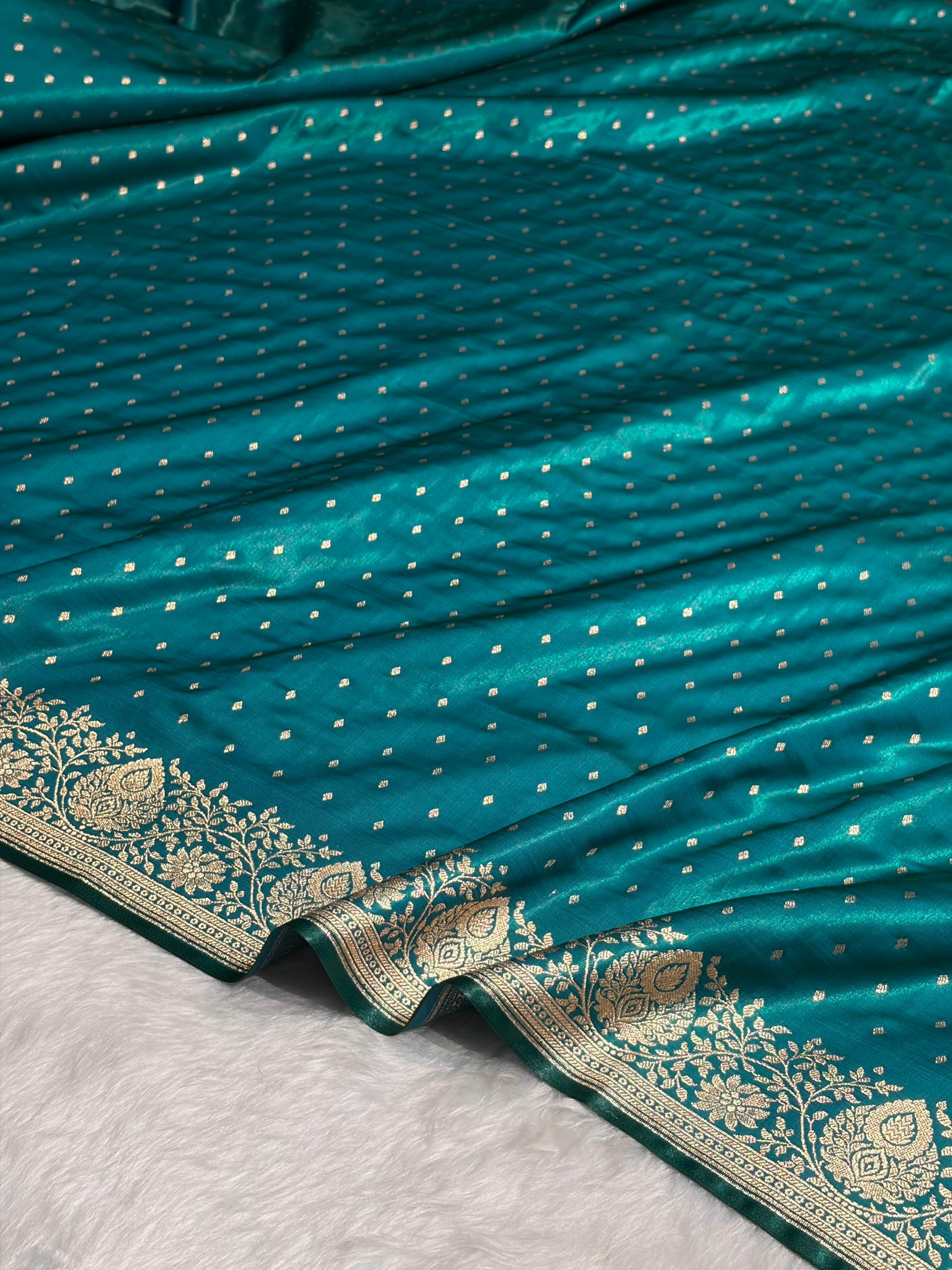 Ultra Light Weight Satin Silk Boota in Peacock Shades SS31