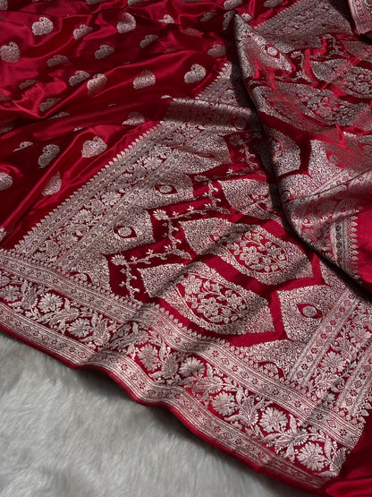 Ruby Red Shades Boota Motif Mashru Silk Saree MS09