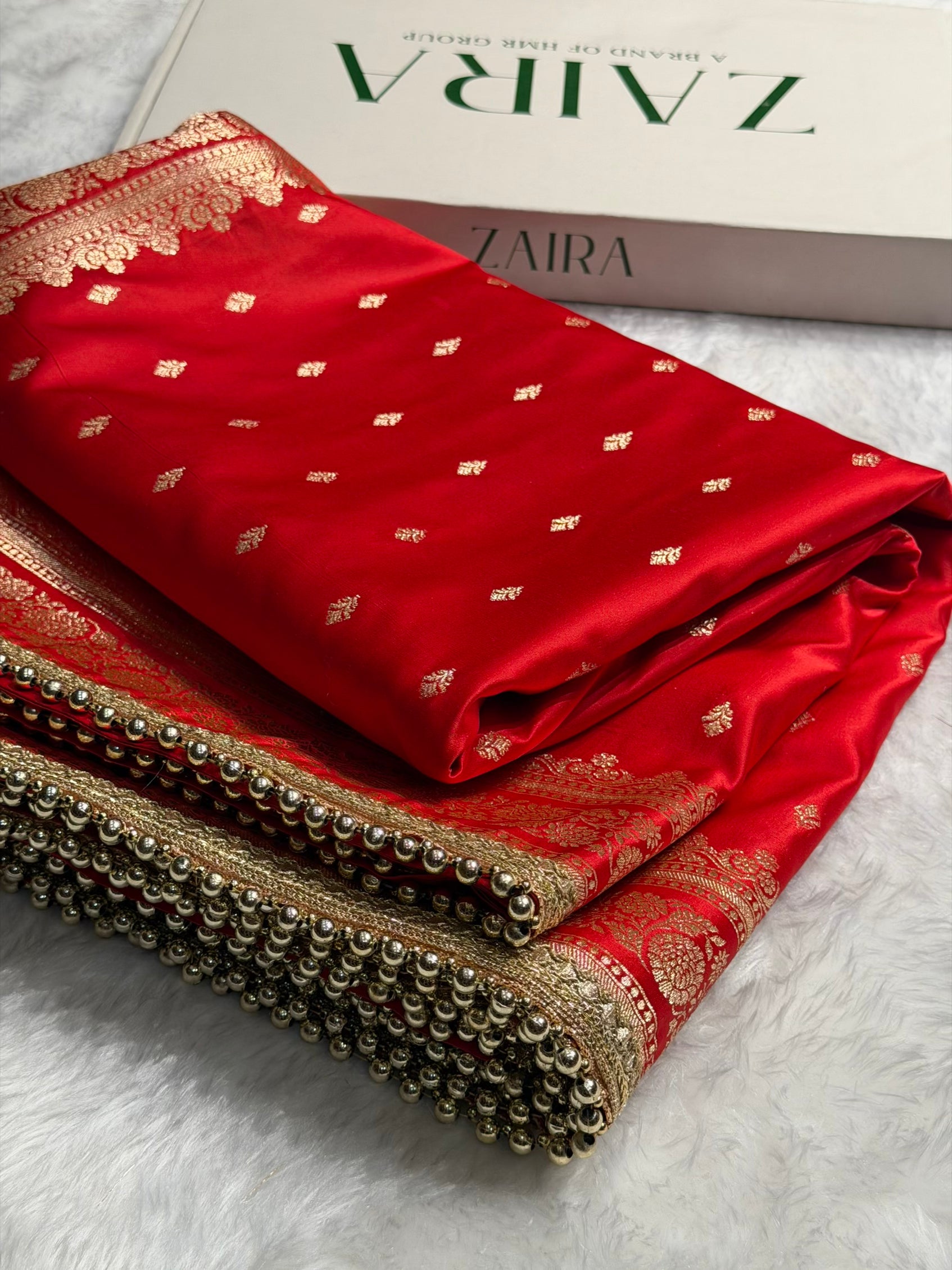 Red Booti Pattern With Gotta Patti Satin Katan Silk Saree SKGP51