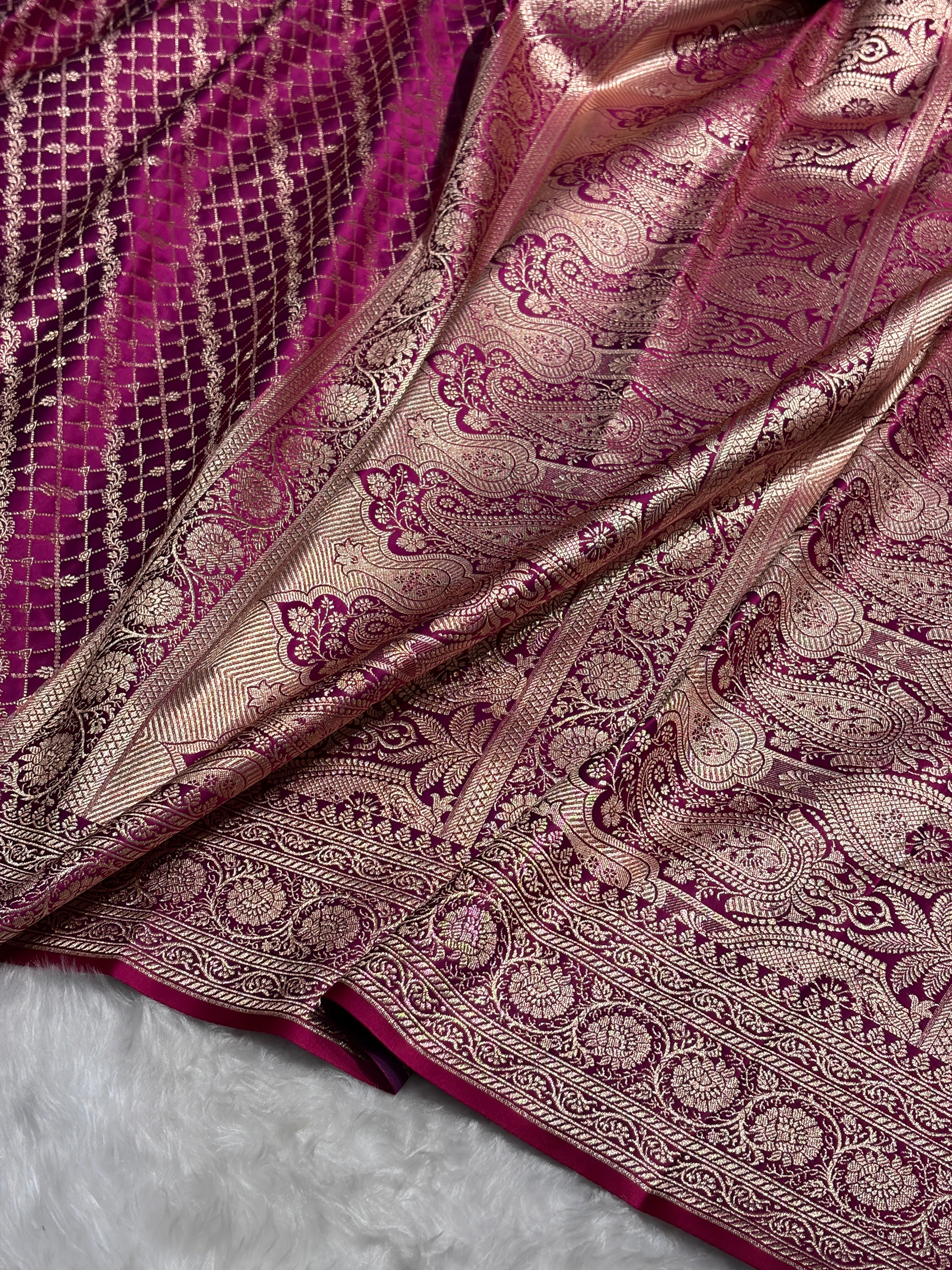 Cross Magenta Banarasi Brocade Soft Katan Silk Saree SKB-01