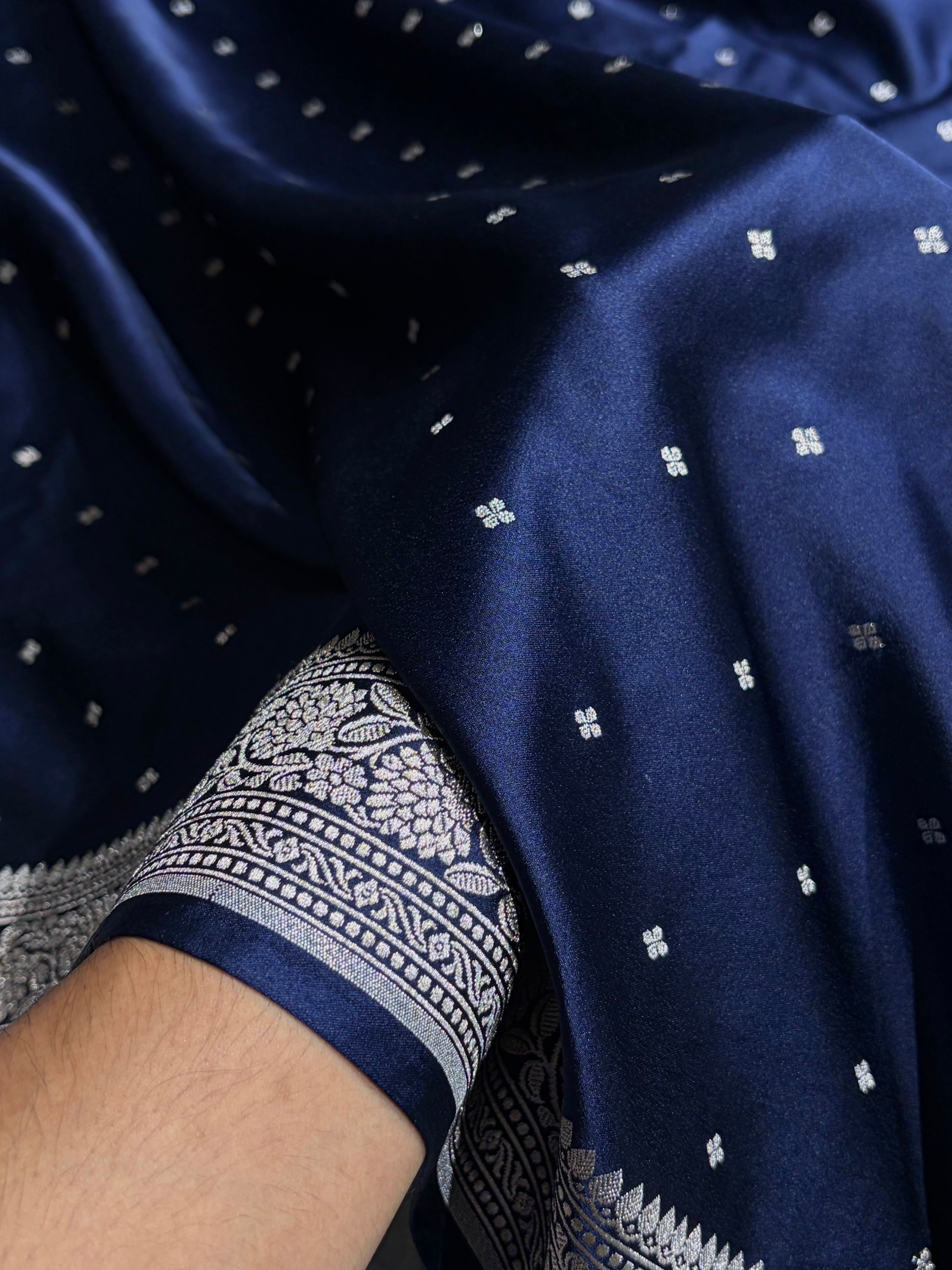 Navy Blue Shades Booti Mashru Silk Saree MCS70