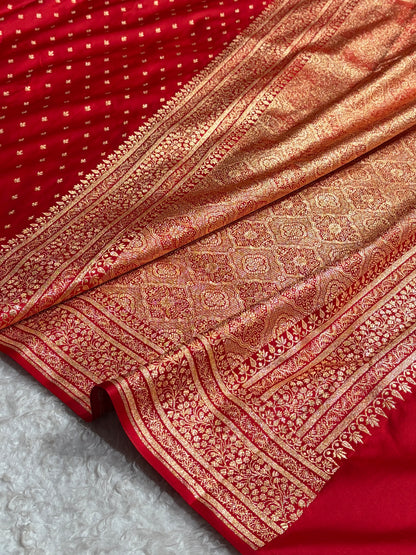 Banarasi Satin Katan Saree in Dark Red Shades SK88