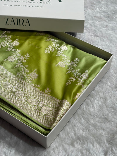 Pista Rangkat Banarasi Cross Mashru Silk Saree MSRK01