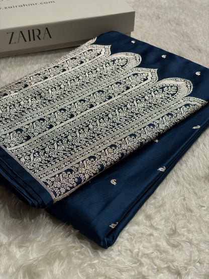 Banarasi Skirt Border In Navy Blue Shades Mashru Silk Saree MS13