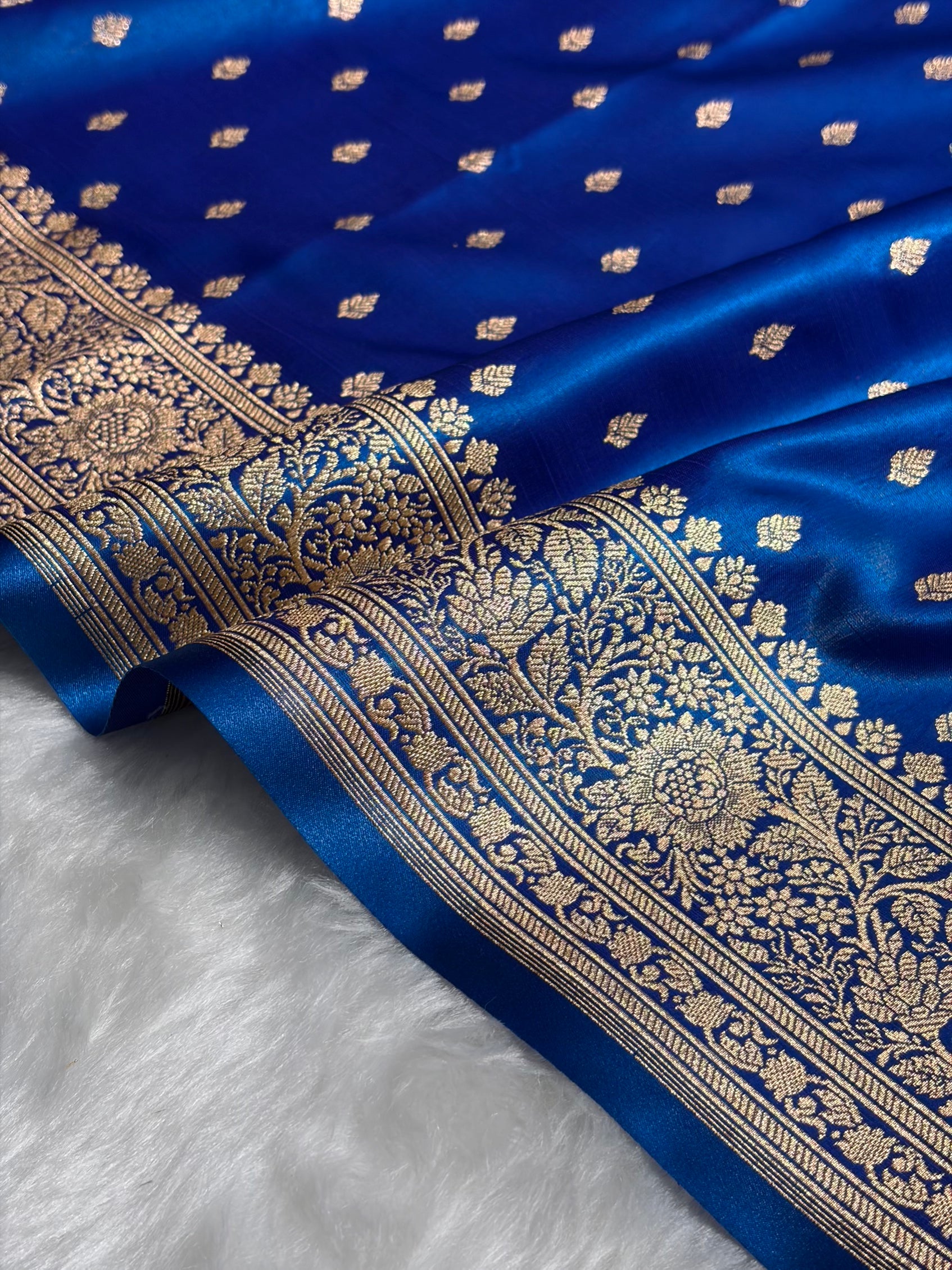 Ultra Light Weight Satin Silk Booti in Dark Firozy Blue Shades SS06