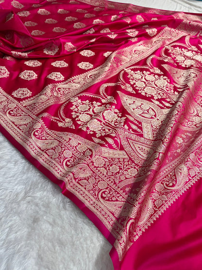 Banarasi Cross Rani Shades Banarasi Boota Pattern Floral Mashru Silk Saree MSM-104