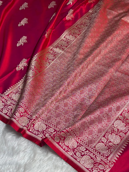 Magentic Red Boota With Floral Border Mashru Silk Saree MSM-89