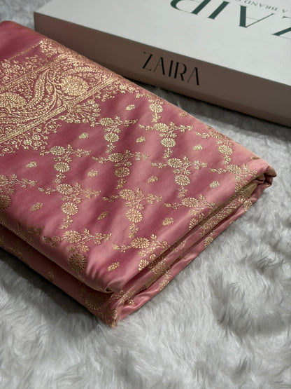 Banarasi Satin Katan Saree Jaal Pattern In Powder Pink Shades SK133