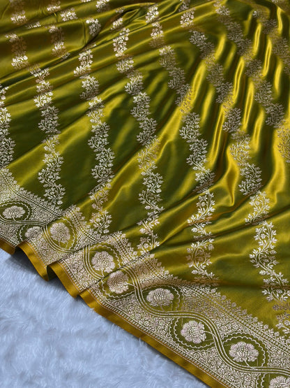 Liril Mehendi Floral Cross Pattern Satin Katan Silk Saree SK74