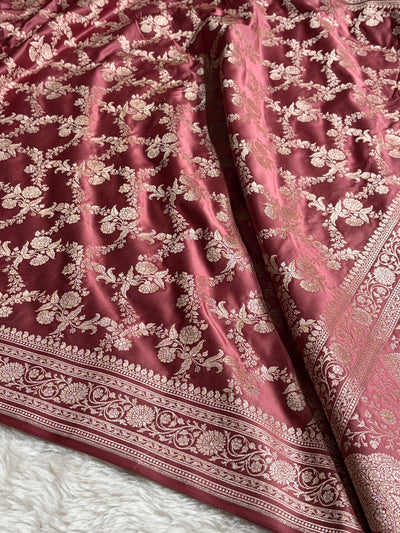 Mauve Shades Banarasi With Floral Jaal Pattern Mashru Silk Saree MSM-130