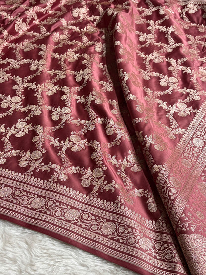Mauve Shades Banarasi With Floral Jaal Pattern Mashru Silk Saree MSM-130