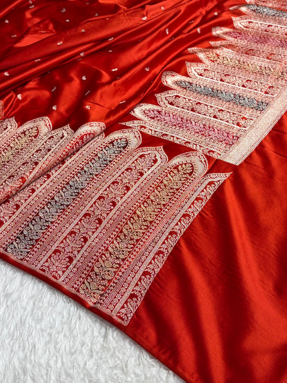 Skirt Border Rust Bananasi Minakari Mashru Silk Saree MS13