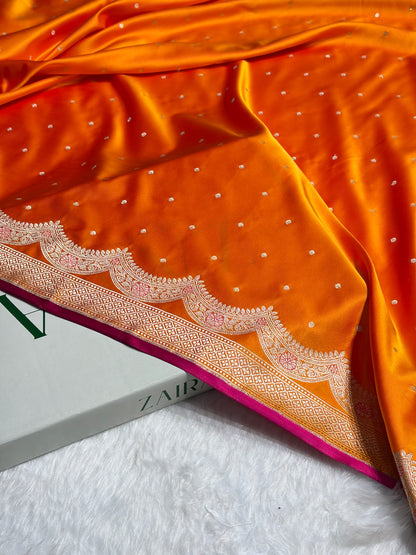 Orange Shades Scallop Motif Booti Mashru Silk Saree MSM-56