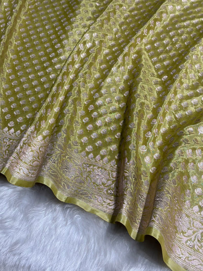 Lemon Green Crepe Silky Katan Banarasi Saree CSK-01