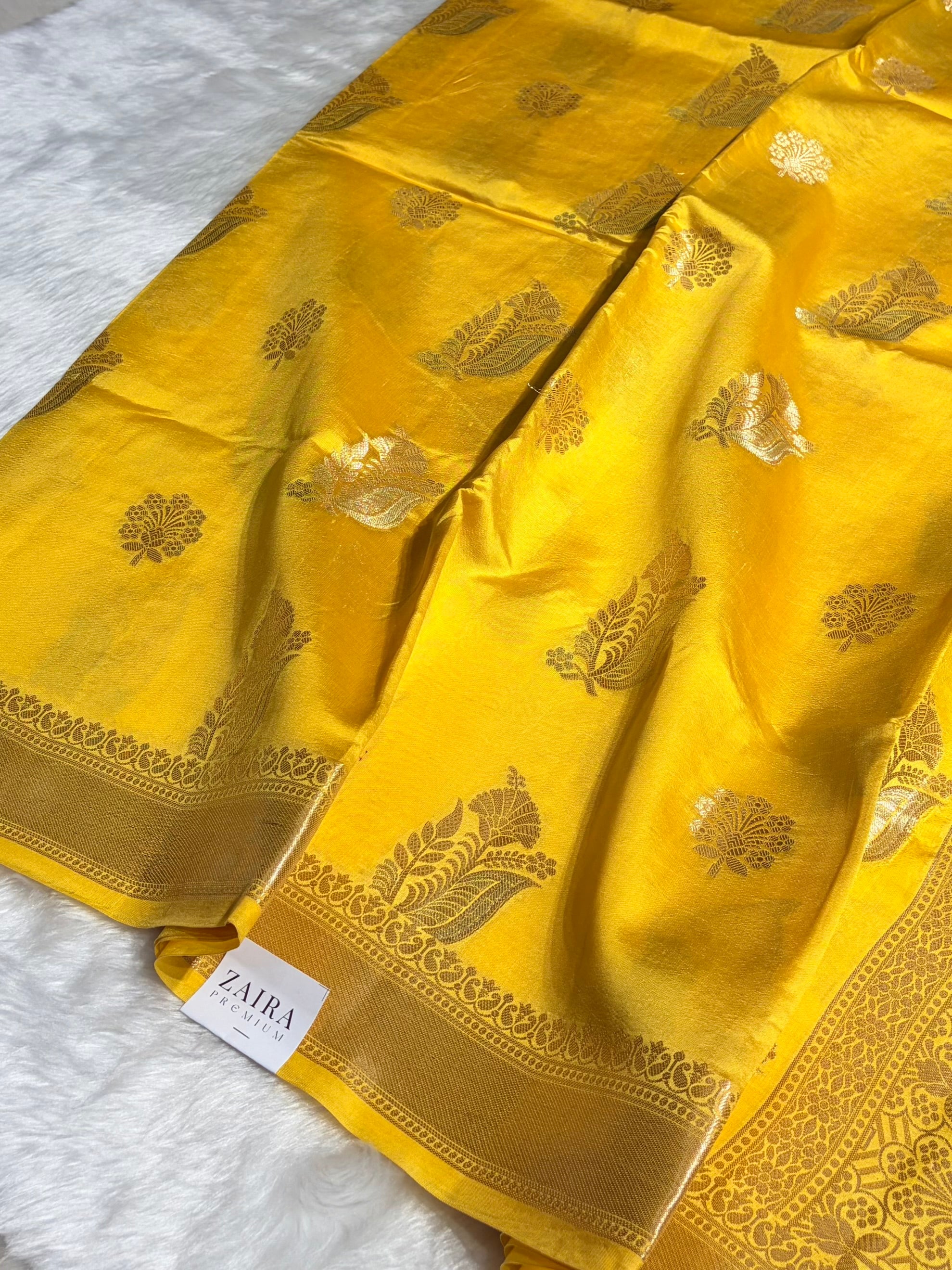 Yellow Shades Pure Caramel Mango Silk Saree CS-26