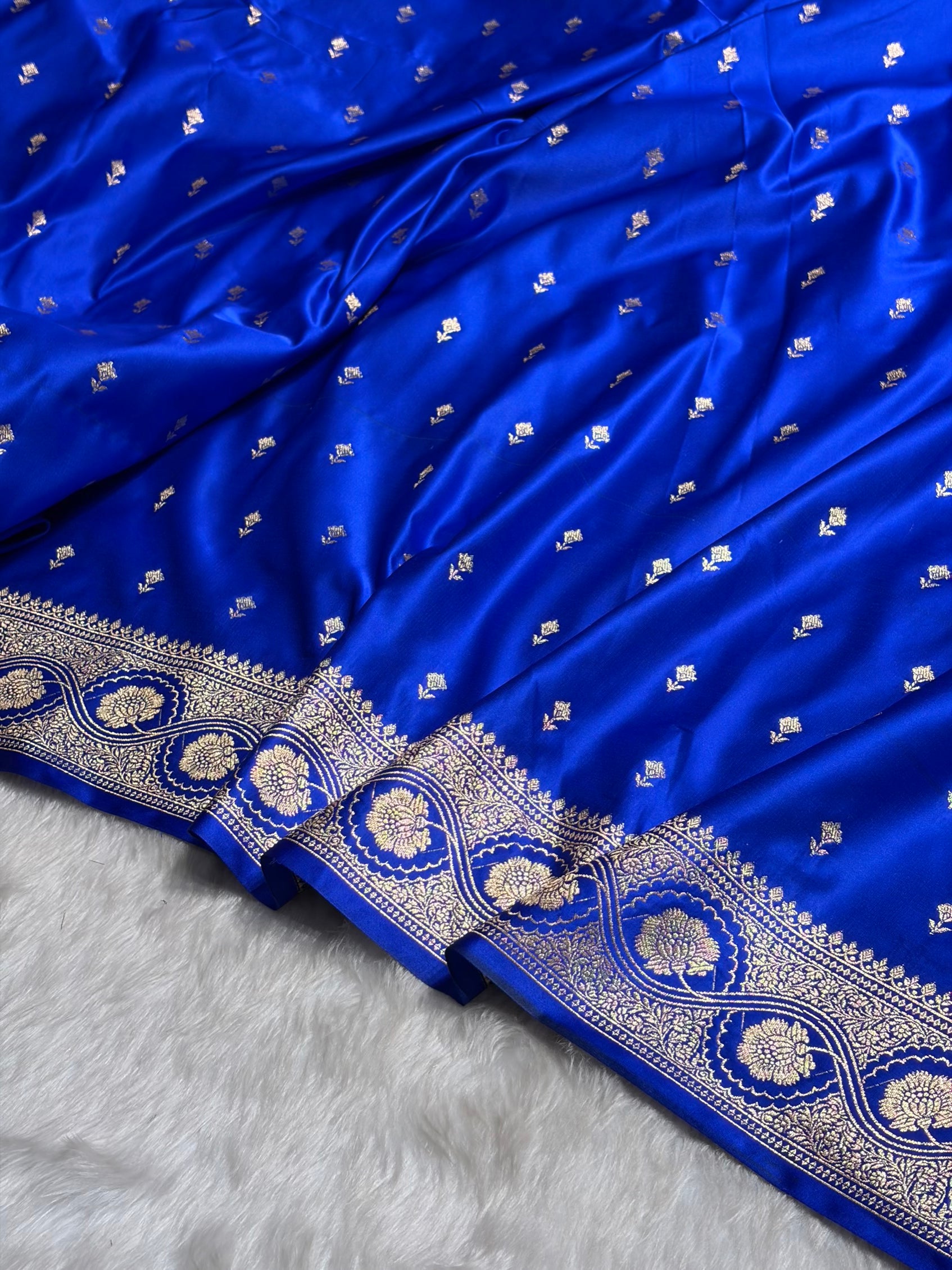 Royal Blue Booti Pattern Satin Katan Silk Saree SK54