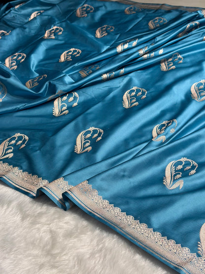 Firozi Shades Unique Boota Motif Mashru Silk Saree MS12