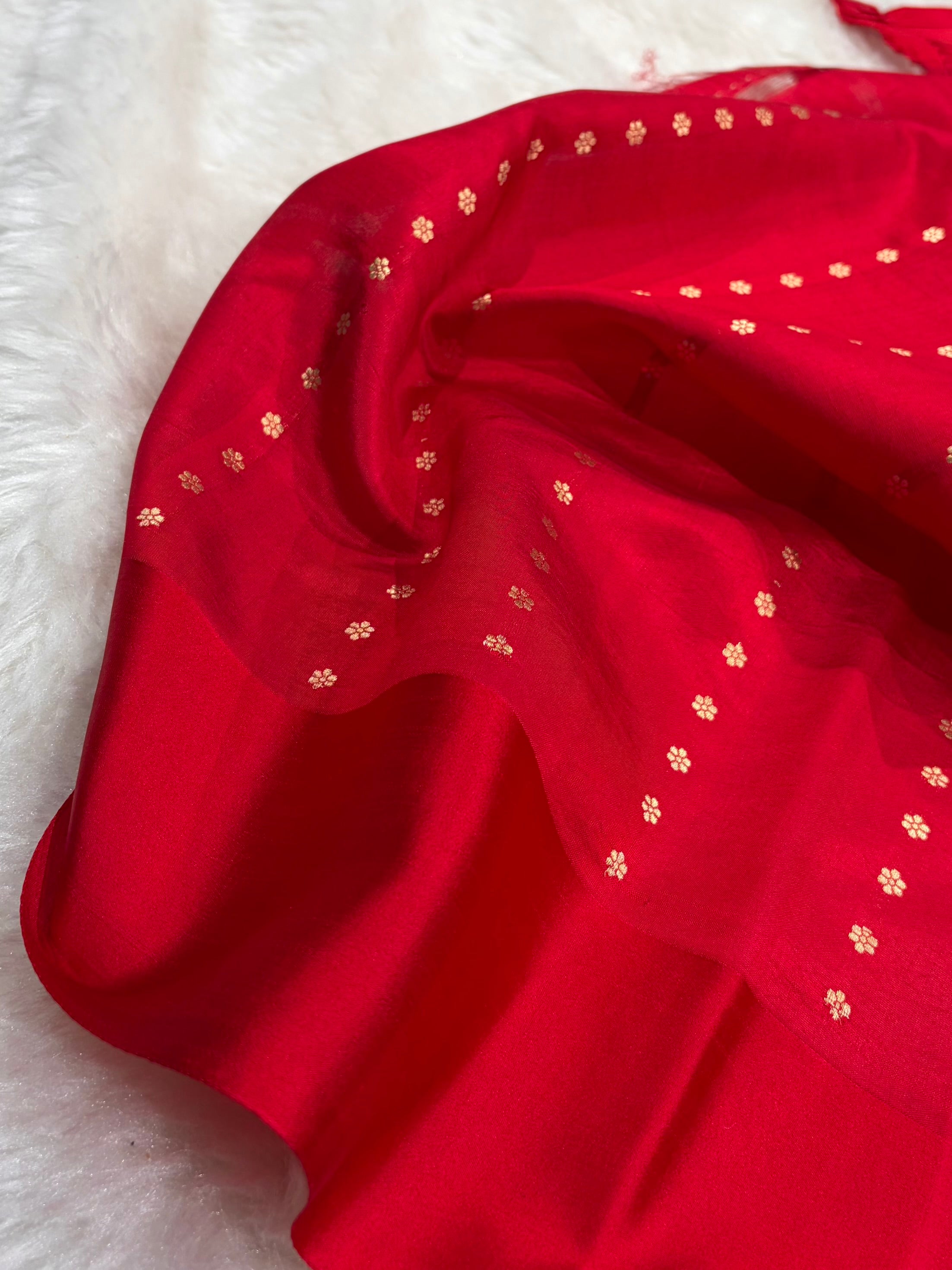 Banarasi Red Shades Meena Boota Handwoven Pure Paper Silk RM-72