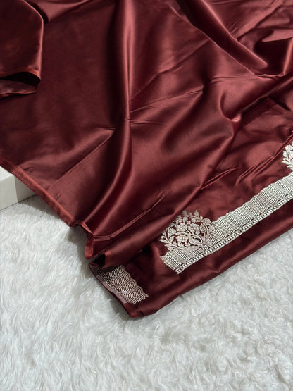 Banarasi Chocolate Shades Floral Mashru Silk Saree MS87