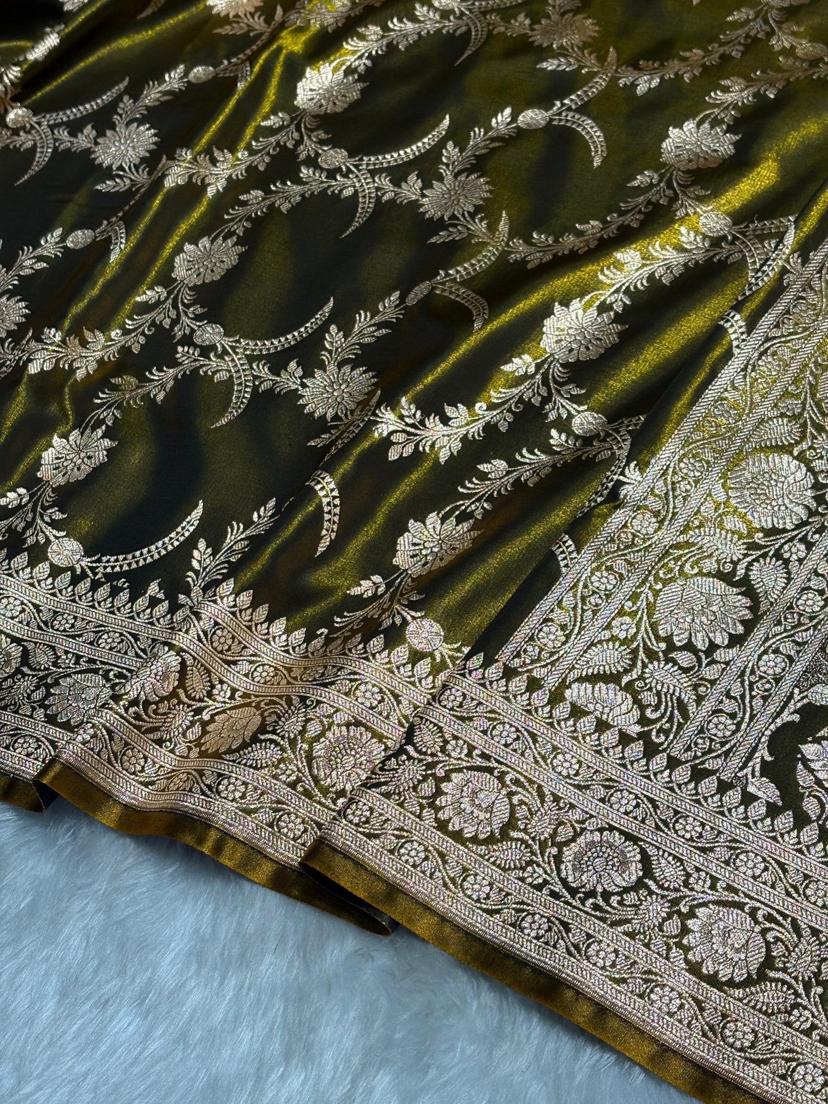 Satin Silk Banarasi Jaal In Mehendi Green Shades SS18
