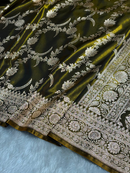 Satin Silk Banarasi Jaal In Mehendi Green Shades SS18