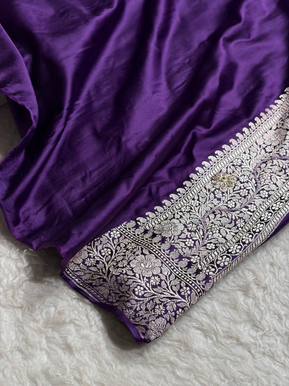 Purple Shades Booti Tanchoi With Ari & Zardozi Work Mashru Silk Saree BMS49