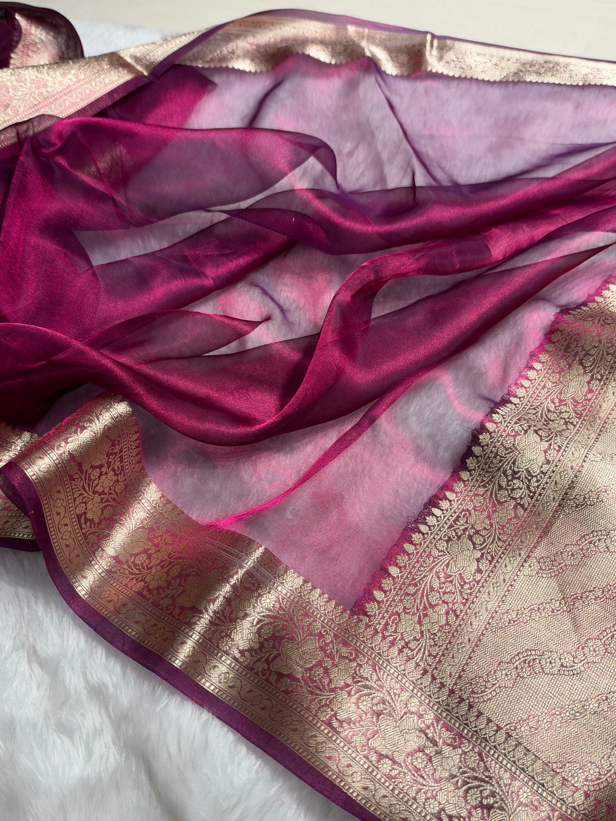 Banarasi Wine Shades Pure Tissue Silk Saree PT-61