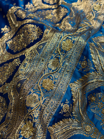 Banarasi Blue Katan Silk Saree With Ari Zardozi and Swarovski stone work BSK01