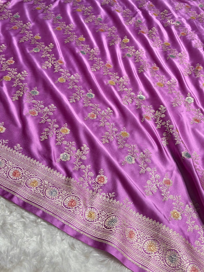 Lavender Minakari Banarasi Cross Mashru Silk Saree MCS01