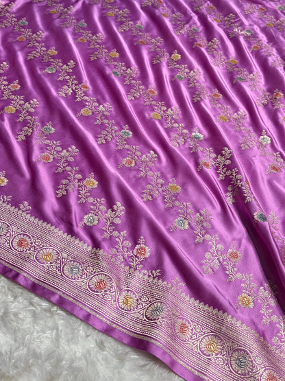 Lavender Minakari Banarasi Cross Mashru Silk Saree MS01