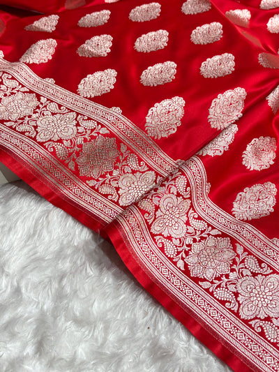 Red Shades Banarasi Boota Pattern Floral Mashru Silk Saree MSM-105